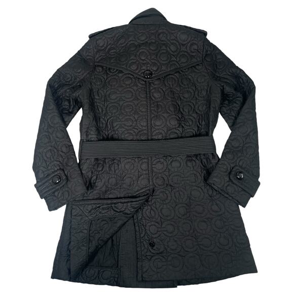 RARE Coach Quilted Pea Trench Coat Logo Black with Belt - Picture 2 of 11